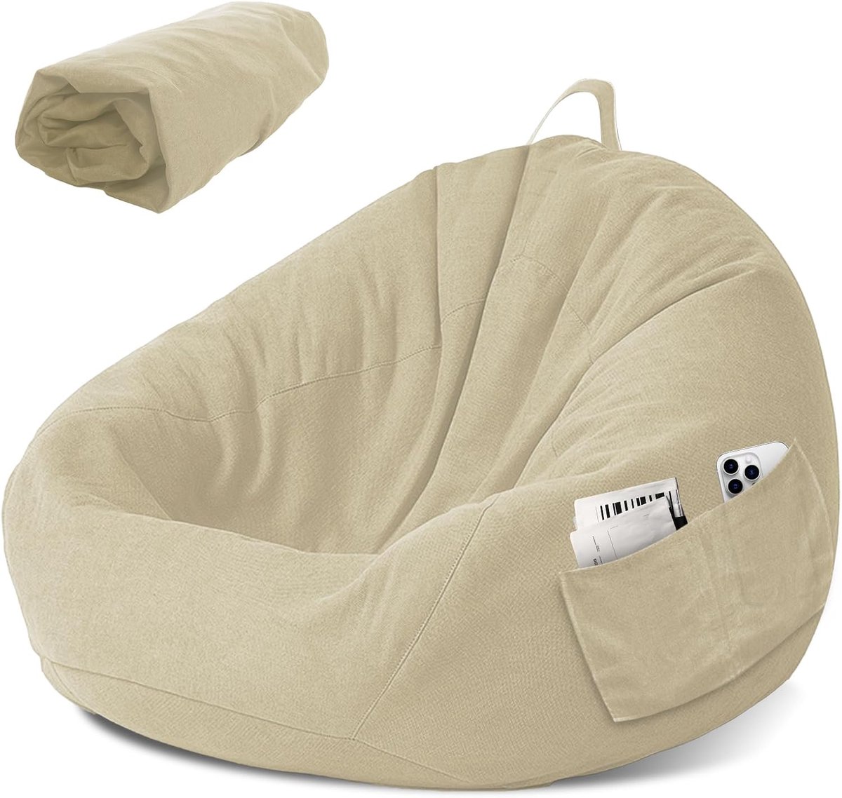 SnelShoppen - Bean Bag Stoel voor Kinderen, Zitzak Hoes zonder Vulling, Buiten en Binnen Gebruik, Ontspanning in Slaapkamer, 80x90cm, Off-White