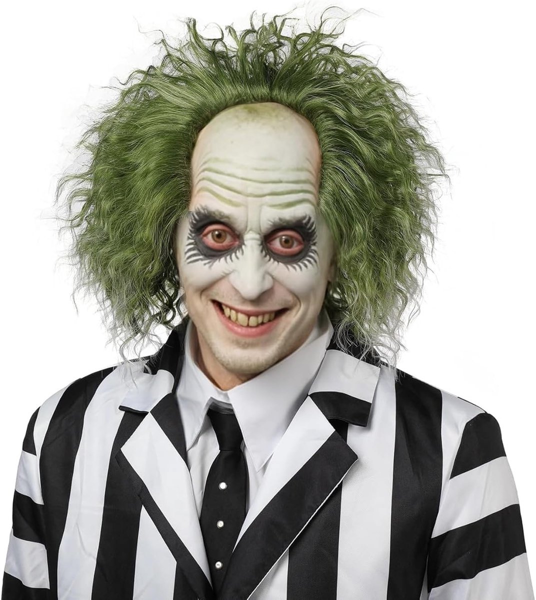 Korte Groene Clownperruque voor Mannen, Perfect voor Beetlejuice Kostuum en Halloween Feestjes, Krullend en Stijlvol