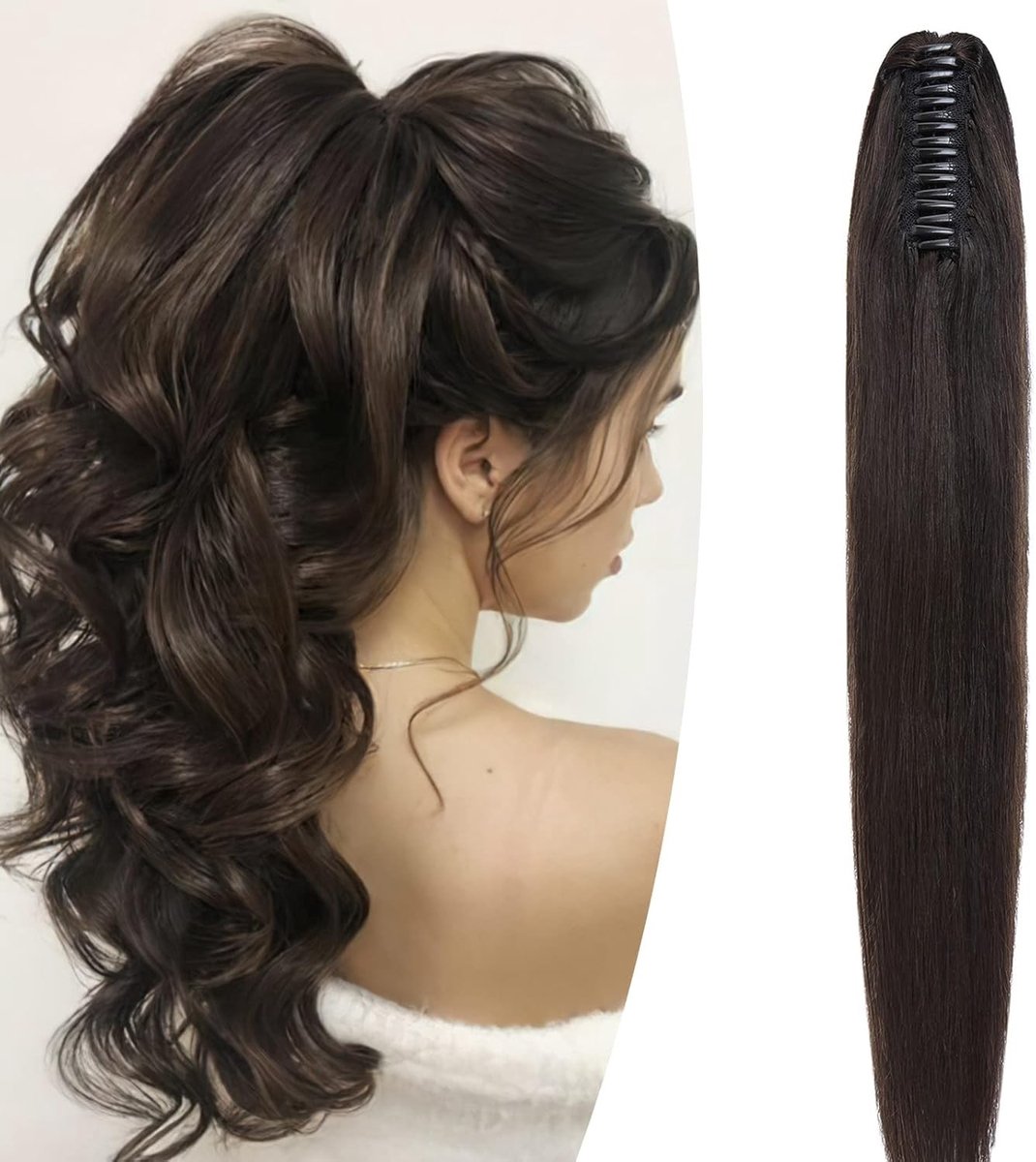 Ponytail Haarstuk met Vlecht, 100% Remy Haar, 50 cm, Natuurlijke Zwarte Kleur, Perfect voor Volumineuze Haarstijlen en Dagelijks Gebruik