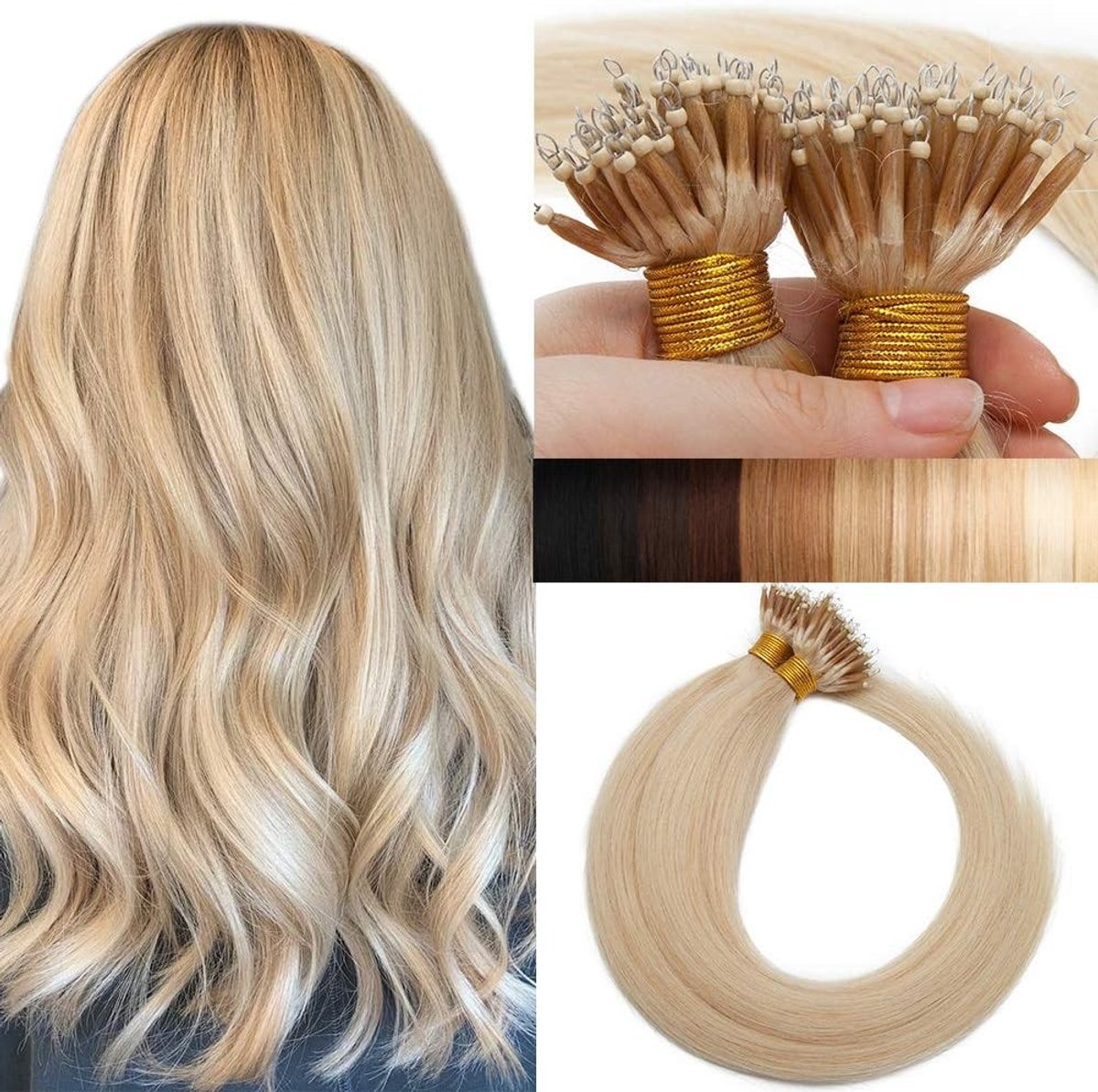 Natuurlijke Koude Haar Extensions 1g NANO Ring TIP Loop Ringen Nano Beads Pre Bonded Remy Menselijk Haar - 45cm 60#Platina Blond [1g x 50 strengen] 50g voor Volumineus en Stijlvol Haar
