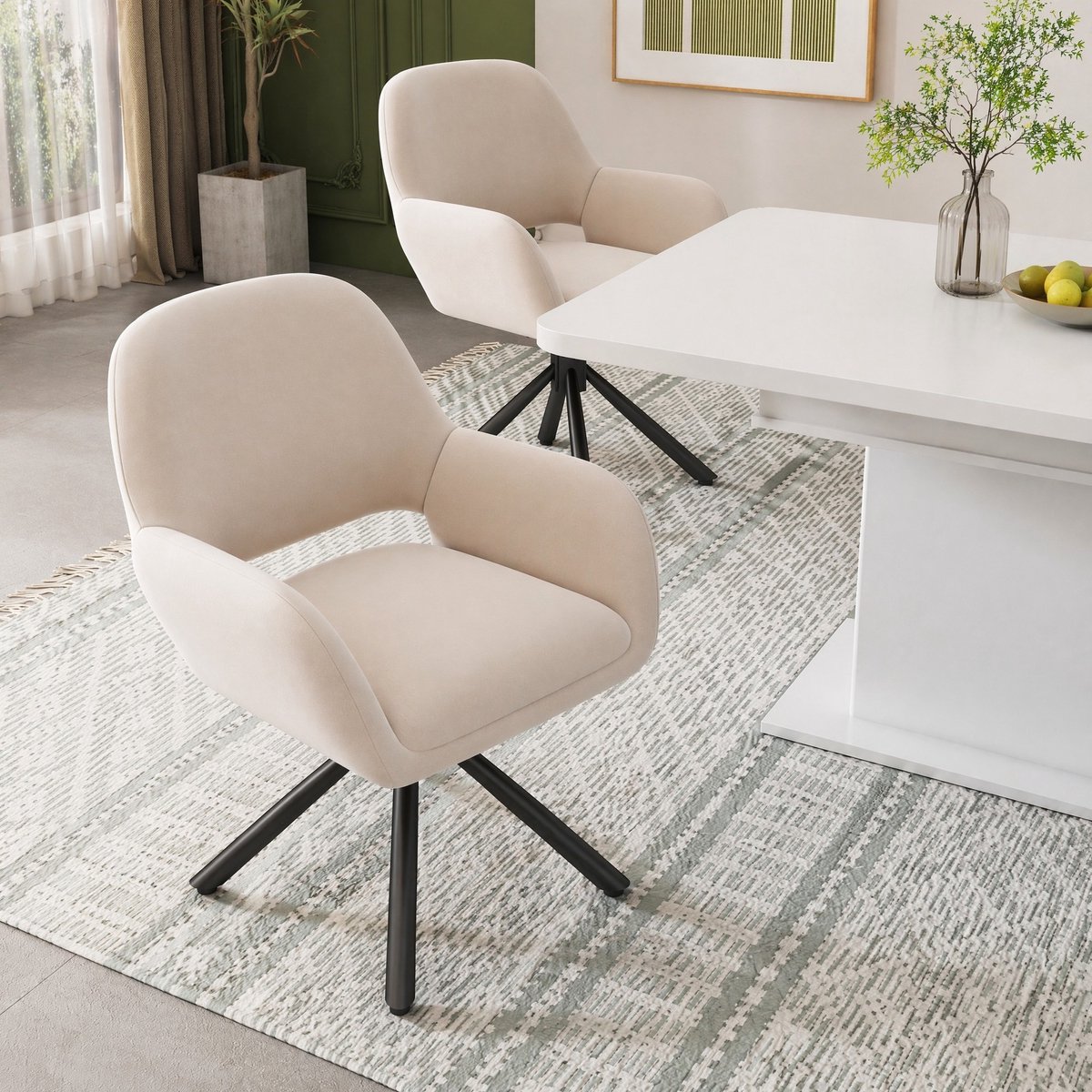 COVREO Eetkamerstoel 60x60x80 cm beige, velvet zitting draaibaar
