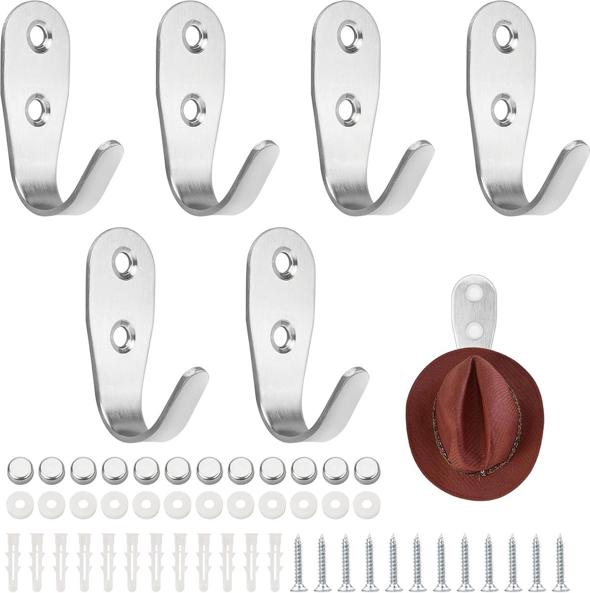Wandhaak 6 Stuks - RVS Heavy Duty - Modern Design - Ideaal voor Kleding en Accessoires - ShopVlot