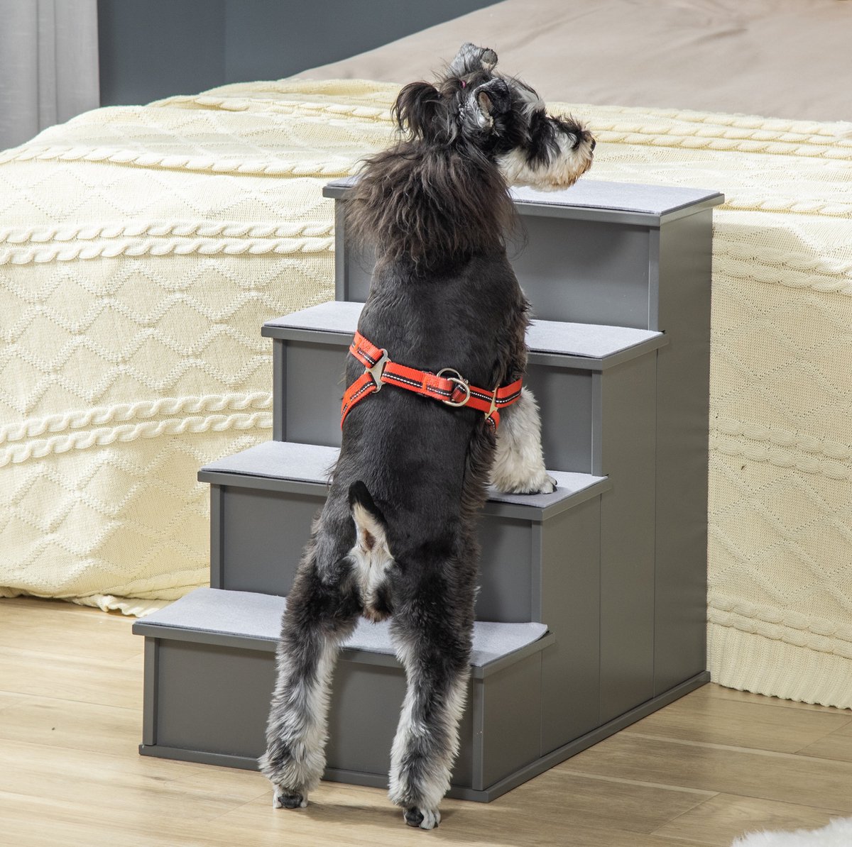 COVREO Huisdiertrap 40 x 59 x 54,2 cm grijs, hout met 4 treden antislip