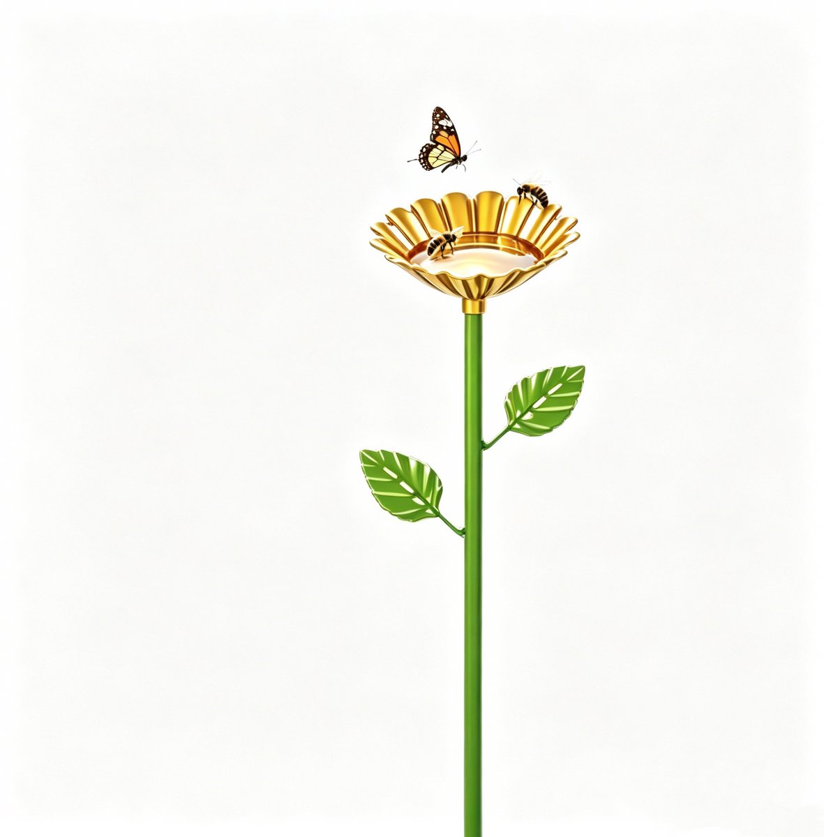 bijenwaterstations - voederbakken voor bloemen en vlinders - bijenwaterbakken - bijenvoerbak - kleurrijk bloemmotief - voor buiten, metalen tuindecoraties, bijenbaden voor op het terras buitengebruik - 63.5 × 8 cm - geel