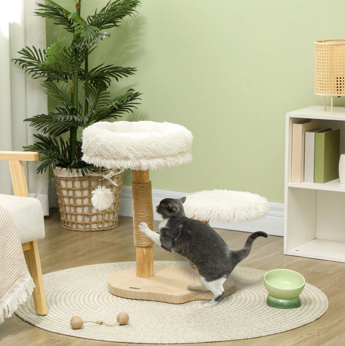 COVREO Krabpaal 50 x 47 x 61,5 cm wit, hout en jute met speelbal