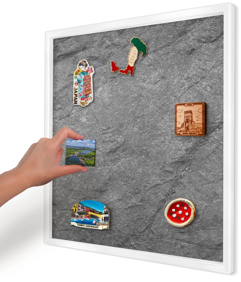 Artprintcave Grijs Magneetbord mit Witte Lijst - 50x50 cm - Grijze Steen Memobord Keuken - Minimalist Wandbord Magnetisch - Texturen