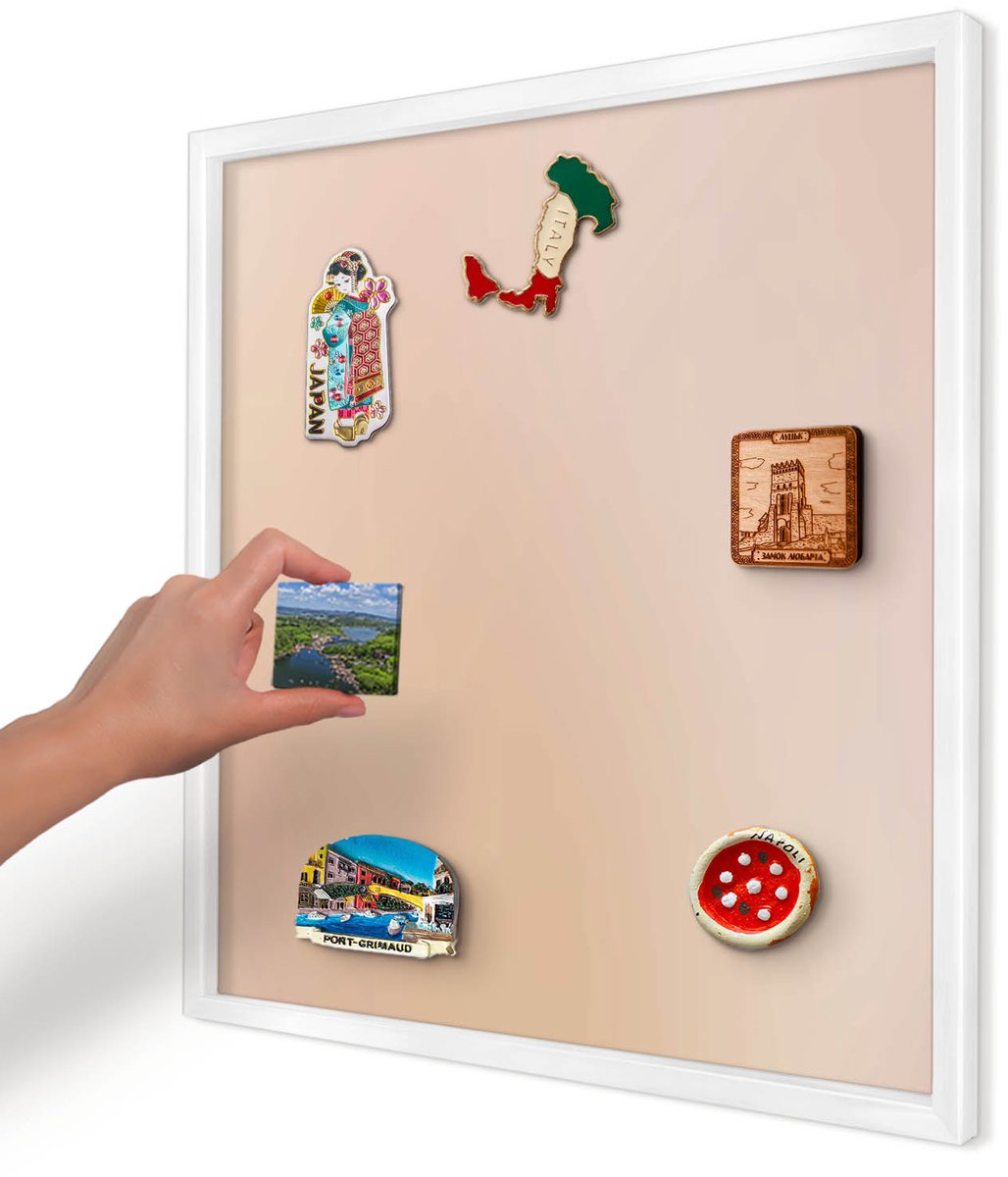 Artprintcave Beige Magneetbord mit Witte Lijst - 50x50 cm - Zachtbeige Magneetbord Voor Foto's - Minimalist Magneet Bord mit Frame - Texturen
