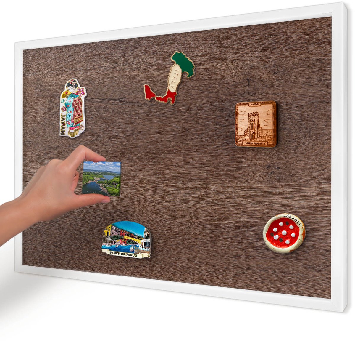 Artprintcave Bruin Magneetbord mit Witte Lijst - 60x40 cm - Bruin Hout Magnetisch Bord - Rustiek Bord Voor Magneten - Texturen
