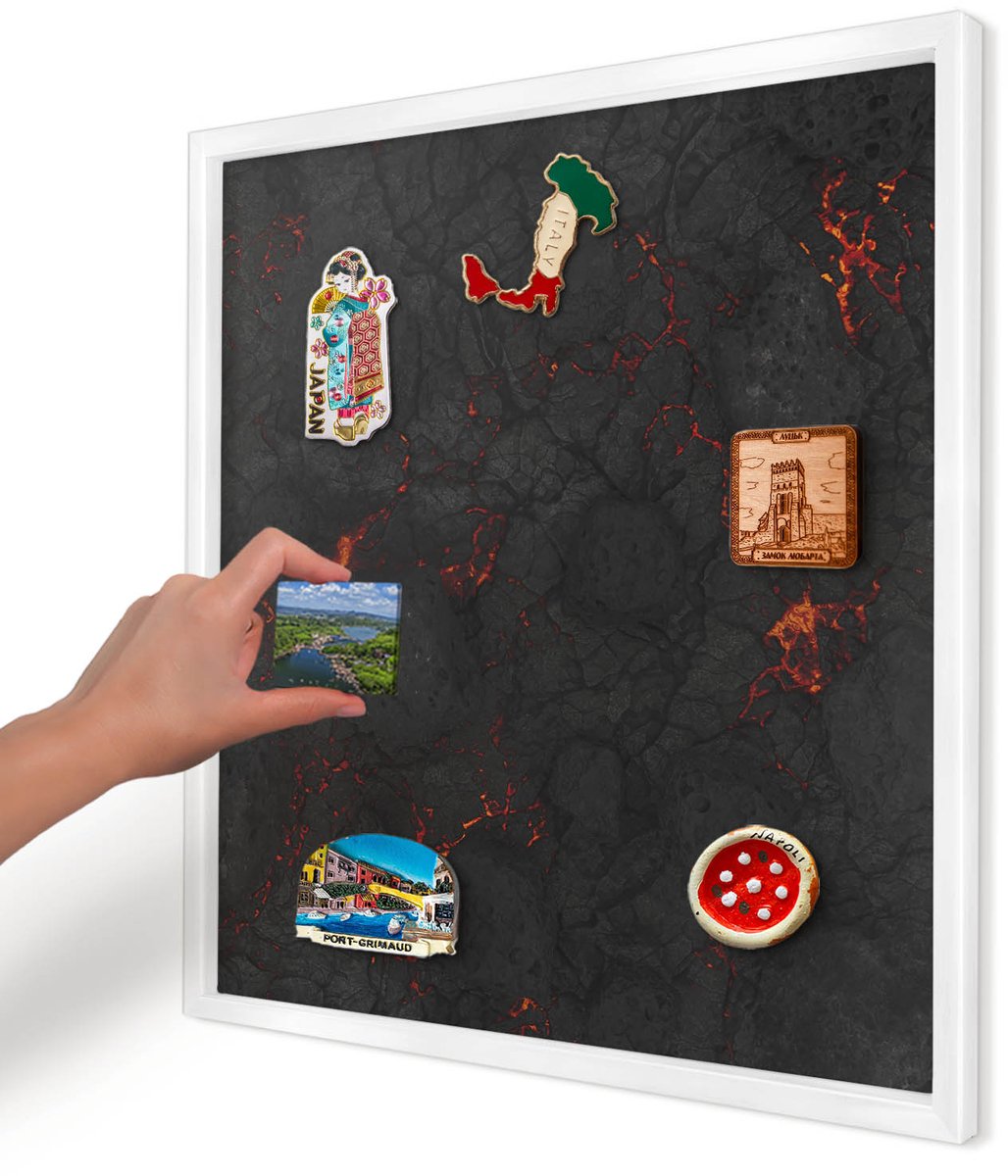 Artprintcave Zwart Magneetbord mit Witte Lijst - 50x50 cm - Vulkanische Lava Bord Voor Magneten - Abstract Magnetisch Bord - Natuur