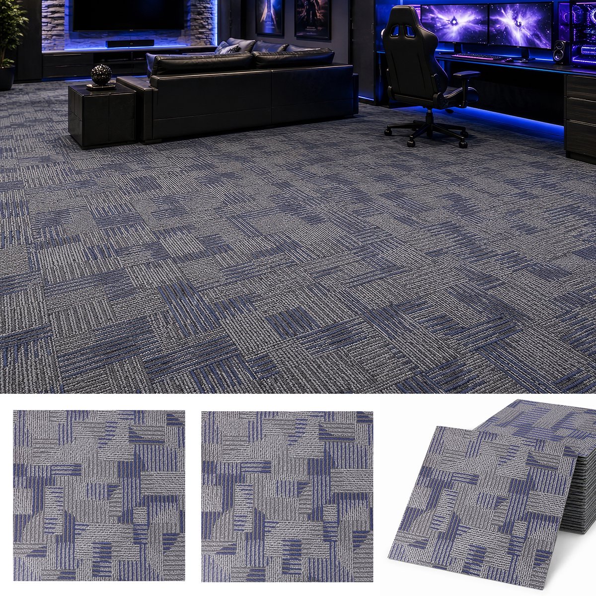 Zelfklevende Vloertegels - Tapijttextuur (Geen Tapijtkleed) 45,7x45,7 cm, 24 Stuks ca. 5 m², 1,8 mm - Blauw/Grijs
