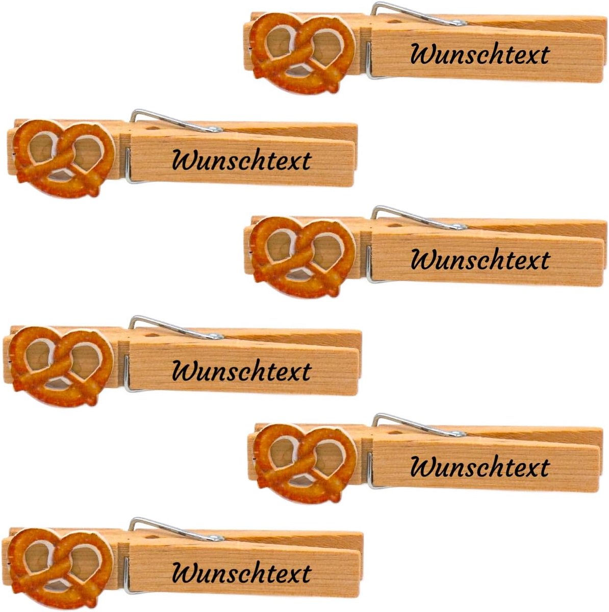 Wasknijpers BREZEL, 6 stuks, voor Oktoberfest, verjaardag, bedrijfsfeest, bruiloft, naambordje
