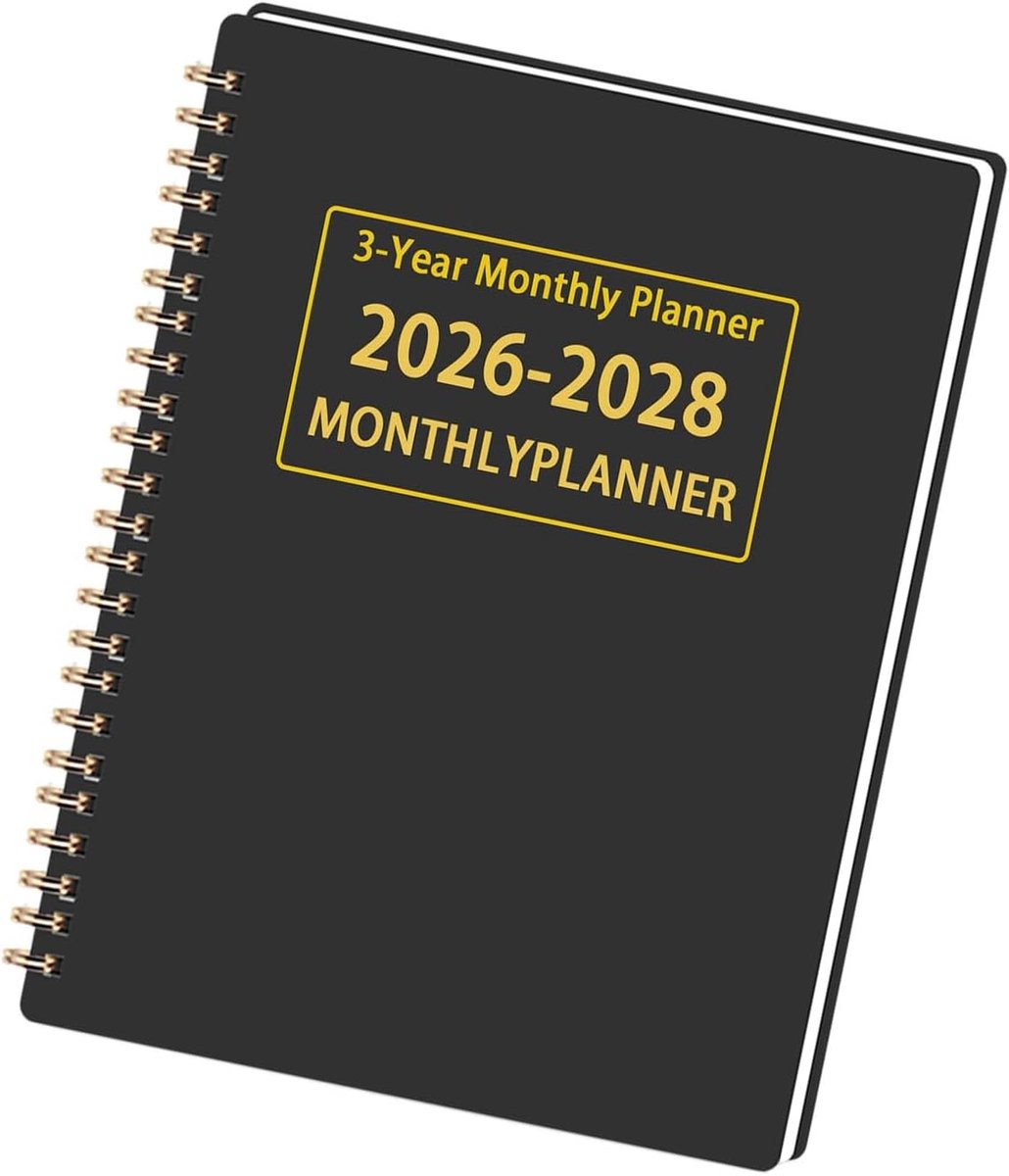 Bobypet A5 Agenda 2026-2028 - 3 Jaar Maandplanner en Weekoverzicht (36 Maanden) - Planner met Spiraalbinding voor Kantoor en Studie - Zwart