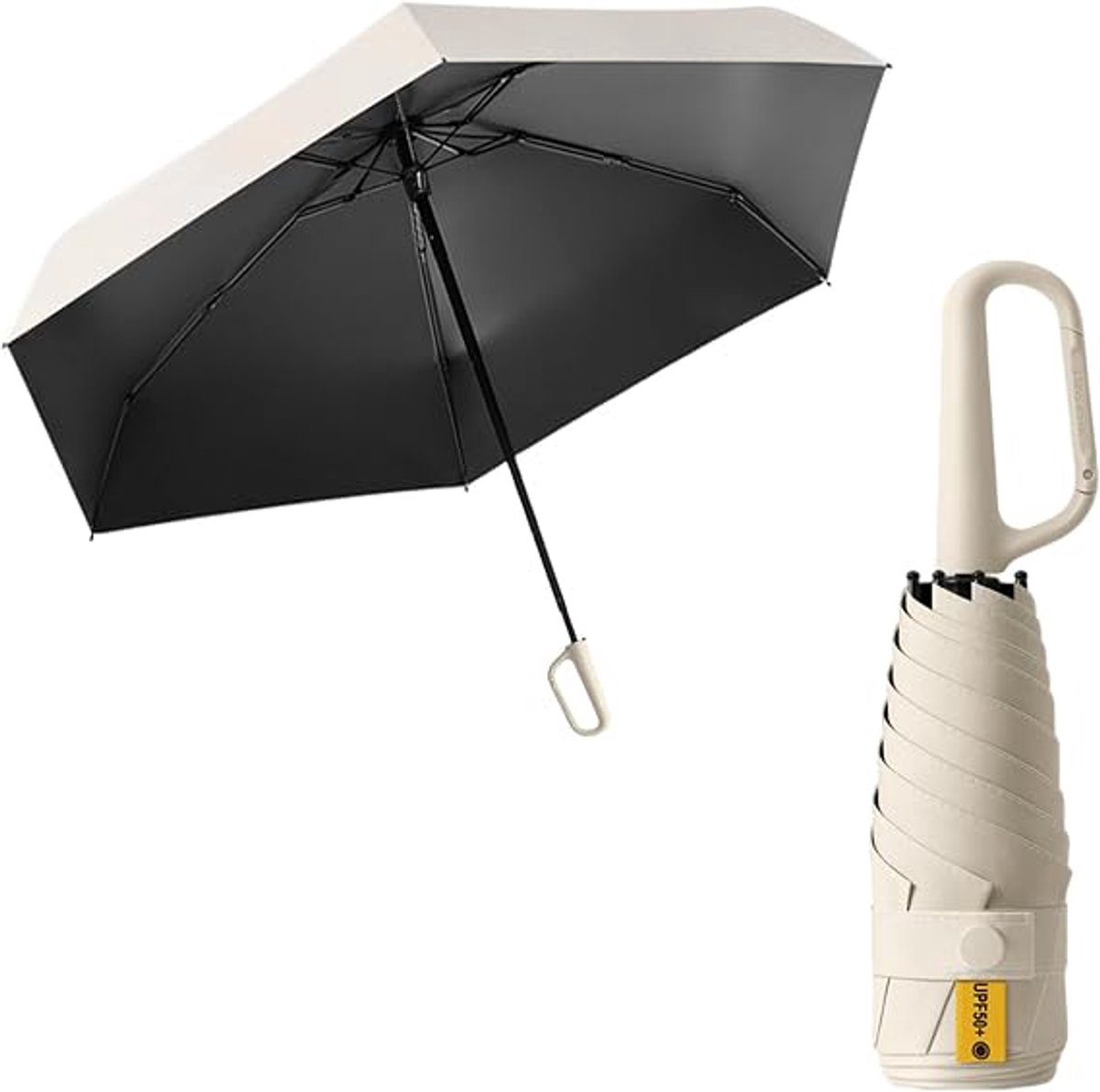 Paraplu - Mini Opvouwbare Reisparaplu met Karabijnhaak - Lichtgewicht en Compacte UV-Bescherming voor Handtas en Jaszak - Wit