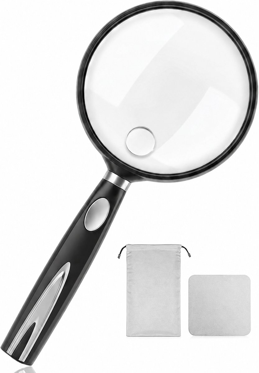 Handvergrootglas - 3.5x Vergroting - diameter glas 75 mm - met Opbergzakje - voor Senioren, Lezen, Kranten & Hobby - Zwart