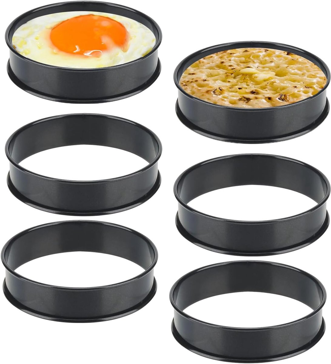 6 stuks 10,5 cm roestvrij stalen muffinringen, dubbel opgerolde bakvormen voor crumpet, dessert, tart, omelet en pannenkoeken, moe