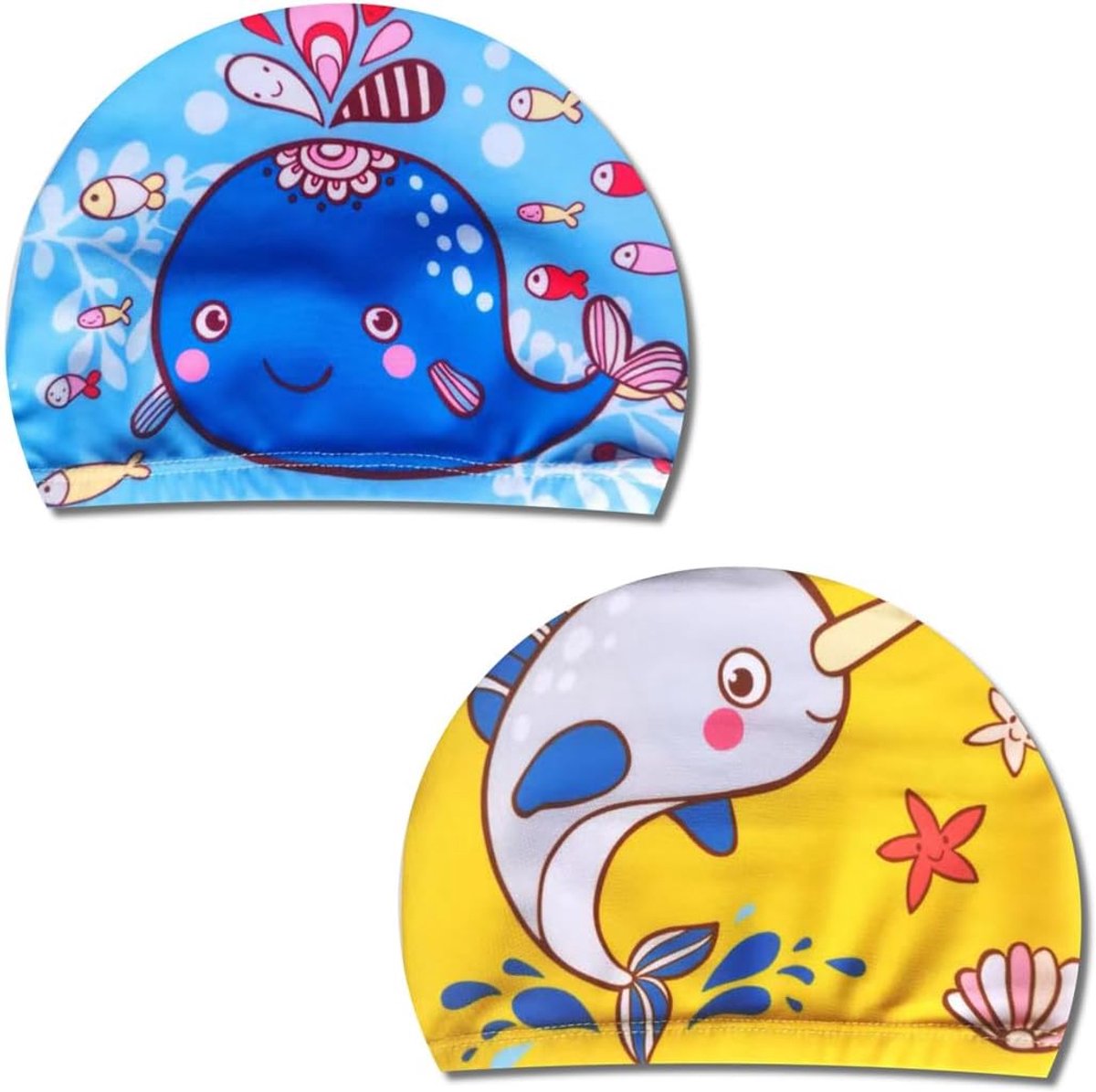 Zwembadmuts voor kinderen, badmuts voor meisjes, verpakking met 2 badmutsen voor kinderen, elastische badmuts voor meisjes van 1 tot 8 jaar