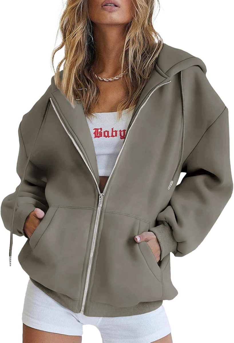 Hoodie voor dames, sweatjack, capuchonjas, herfst, winter, lang sweatshirt, capuchon, ritssluiting, mantel, oversized trui