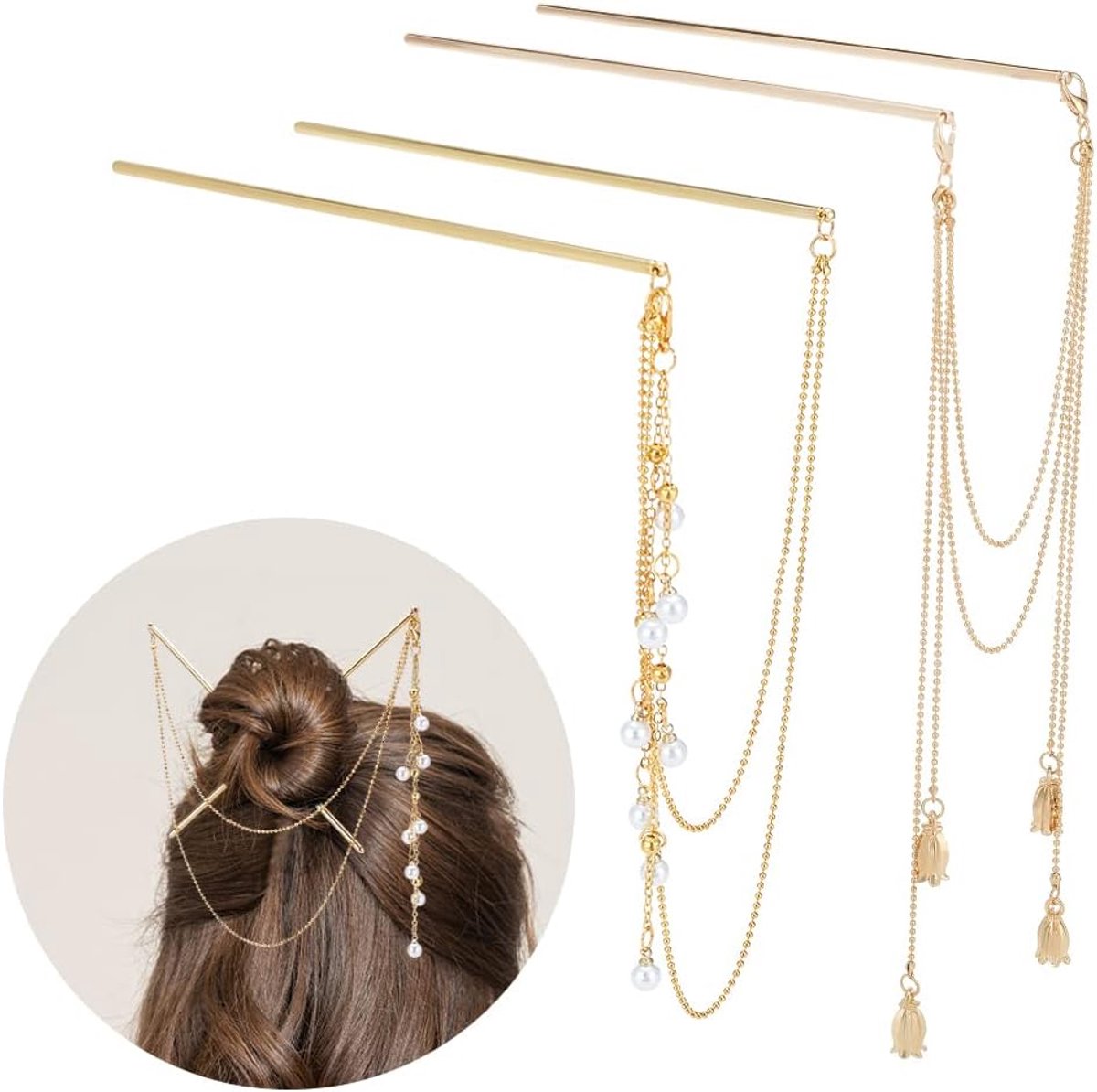 2-Stijl Chinese Dubbele Ketting Haar Eetstokjes Vintage Kwastje Haar Sticks Hanfu Chignon Haarspelden Haaraccessoires voor Lang Haar
