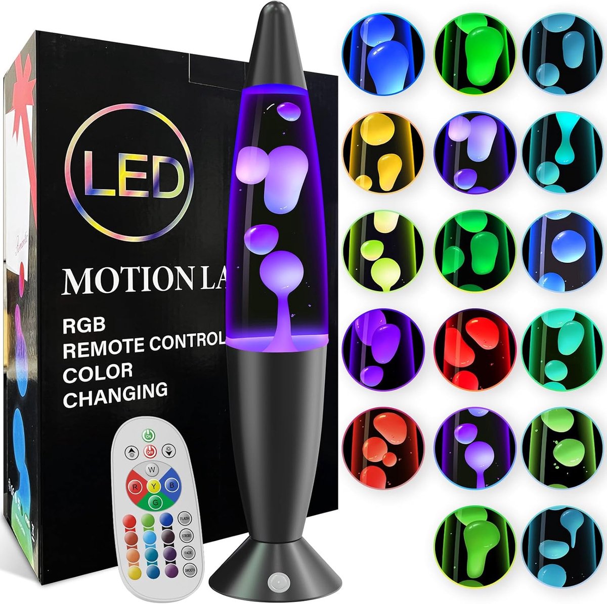 SnelShoppen - Lava Lamp Retro Mood Lamp met Afstandsbediening, 17 Kleuren, Art Deco Nachtlamp voor Slaapkamer Decoratie, Perfect Cadeau voor Kinderen