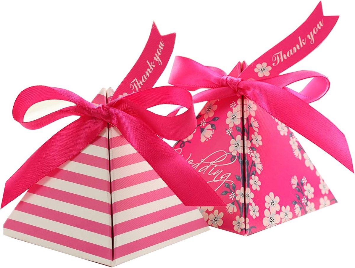 30 stuks, snoepdozen voor bruiloft, papieren geschenkdozen, verjaardag, met lint, kleine geschenkdozen (roze)