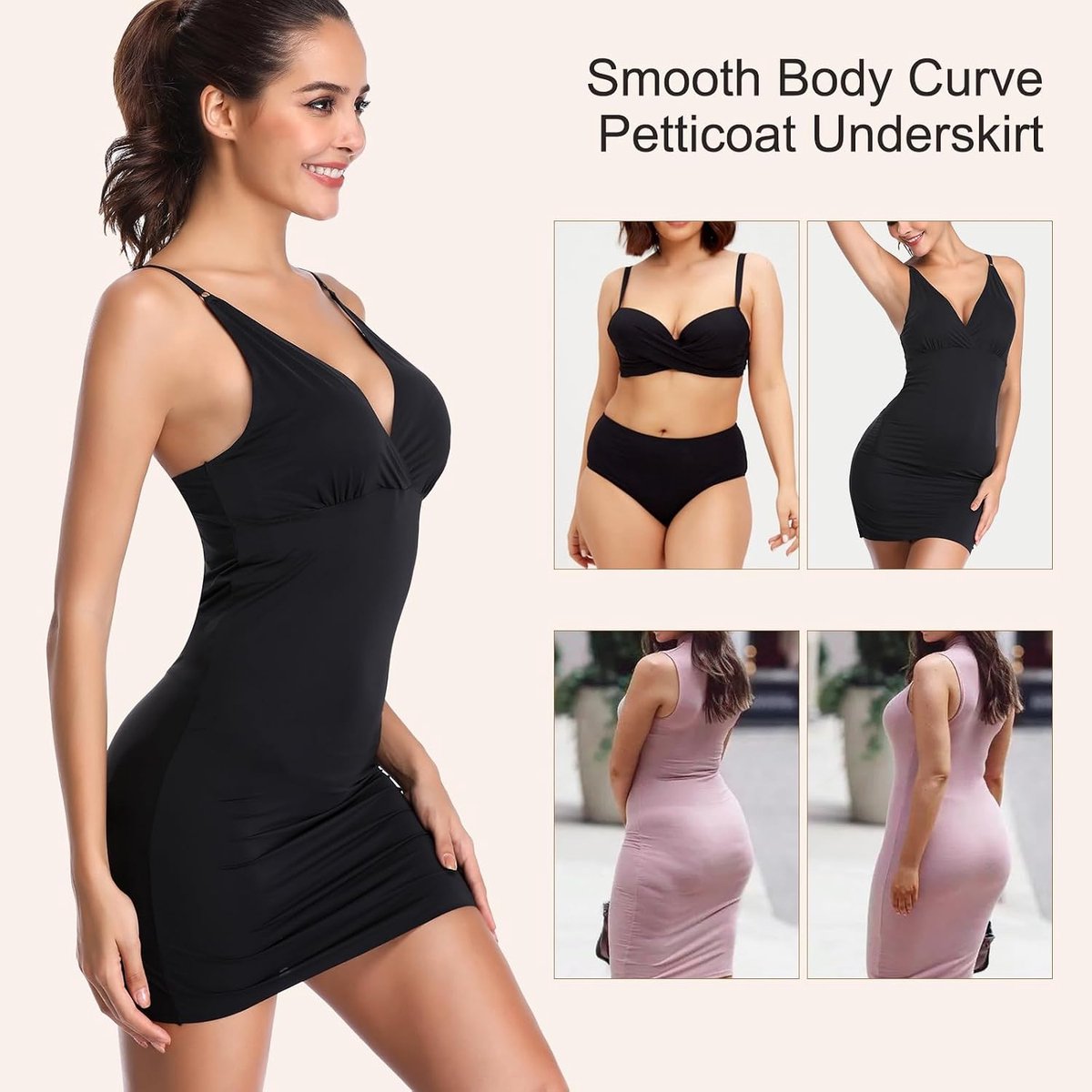 Corrigerende onderjurk voor dames, shapewear met bandjes, buikweg, licht vormende onderjurk, figuurvormende onderrok, vormende jurk
