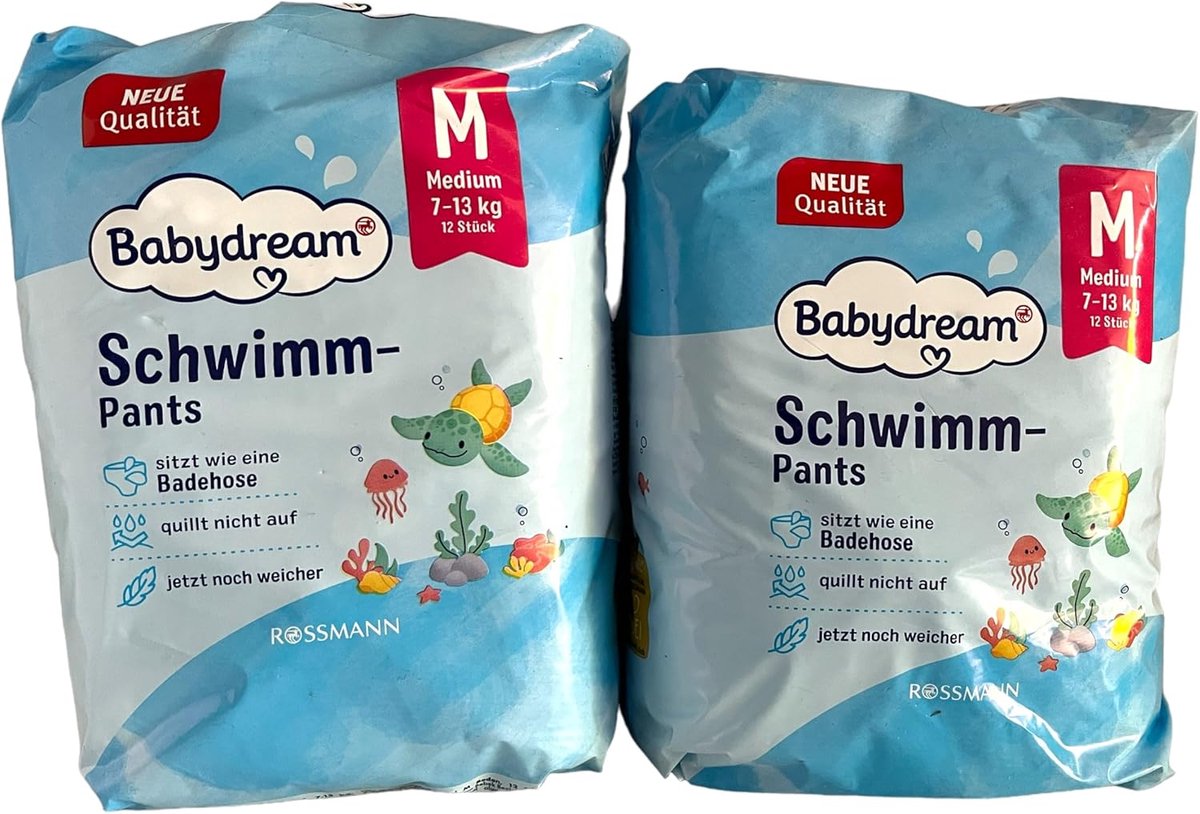 SnelShoppen - Babydream Zwemluier Zwemshorts Maat M, 24 Stuks (2 x 12 Stuks), Voor Kinderen 7-13 kg, Zacht en Ademend, Perfect voor Zwemmen en Vakanti