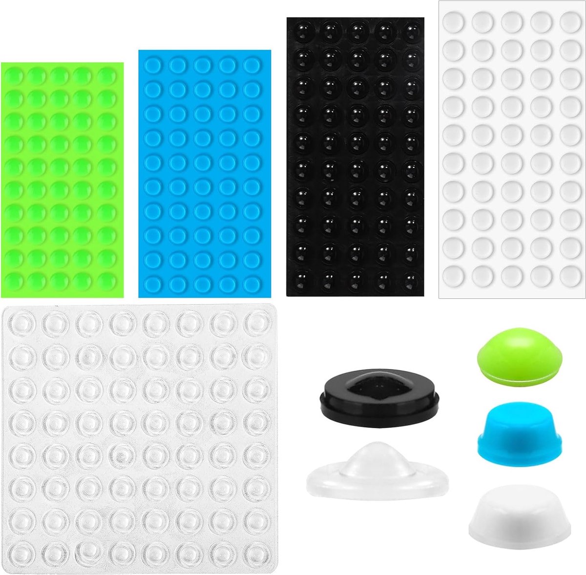 264 Stuks Bultstippen voor Slechtzienden, Diverse Maten Zelfklevende Siliconen Braillestickers Hulpmiddelen voor Slechtzienden Voelbare Stippen (Melkwit, Zwart, Groen, Transparant, Blauw)