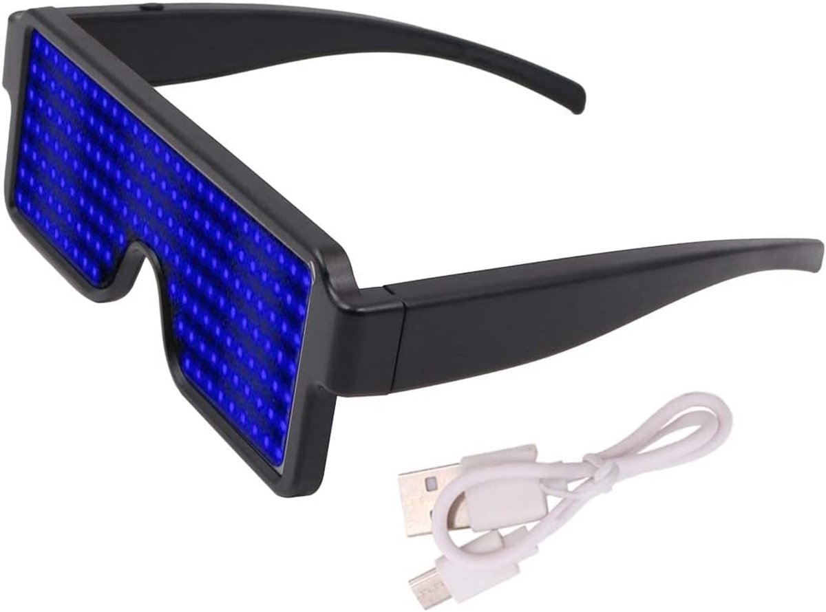 Led-bril, oplaadbaar, USB-oplaadbril, met led-display, voor nachtclub, Kerstmis, verjaardagsfeestbenodigdheden (blauw)