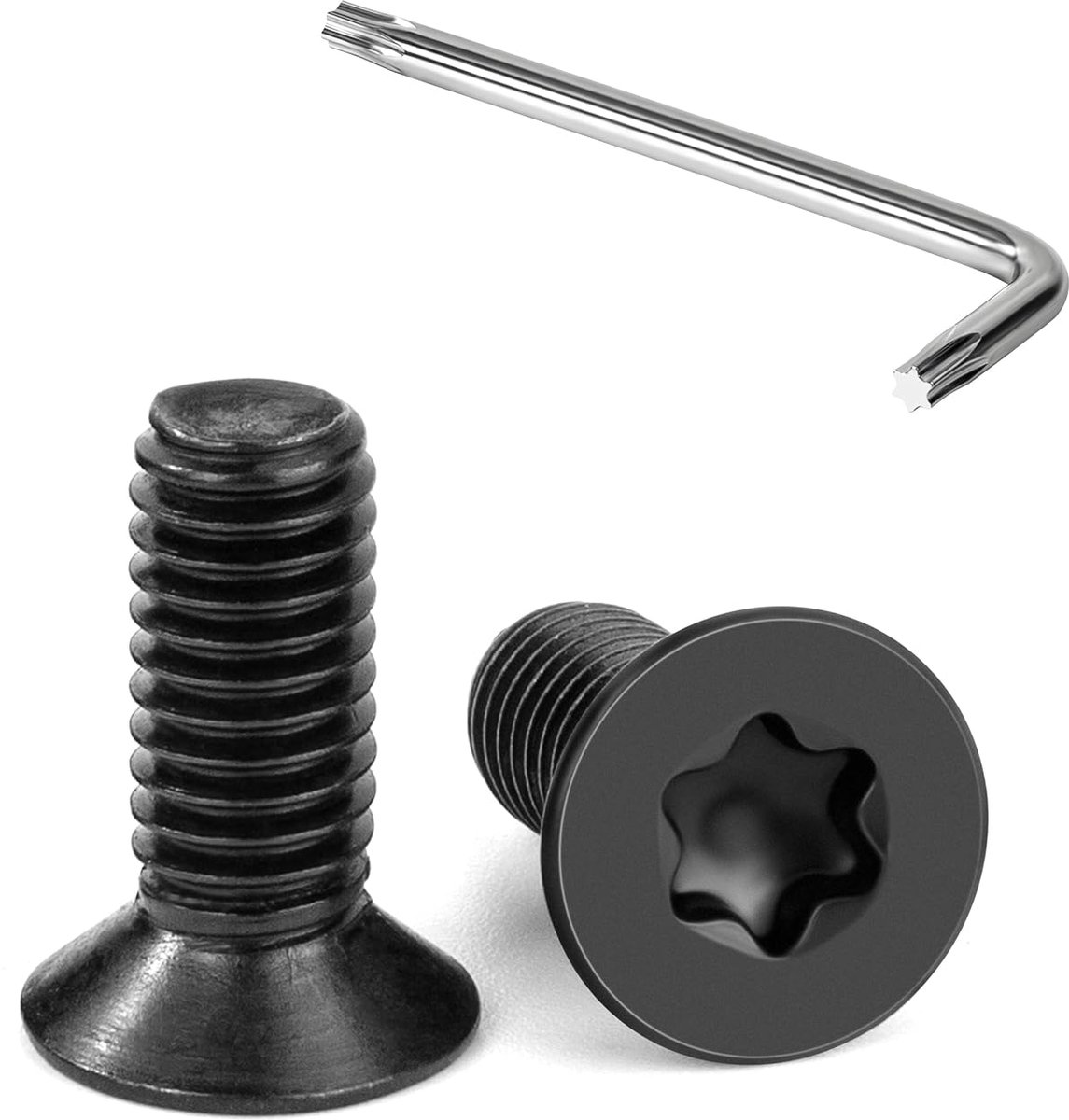 Verzonken kopschroeven, M6 x 16 mm, torx, zwart, machineschroeven, roestvrij staal, A2 V2A, platte kopschroeven met T30 sleutels, volledige schroefdraad, 20 stuks