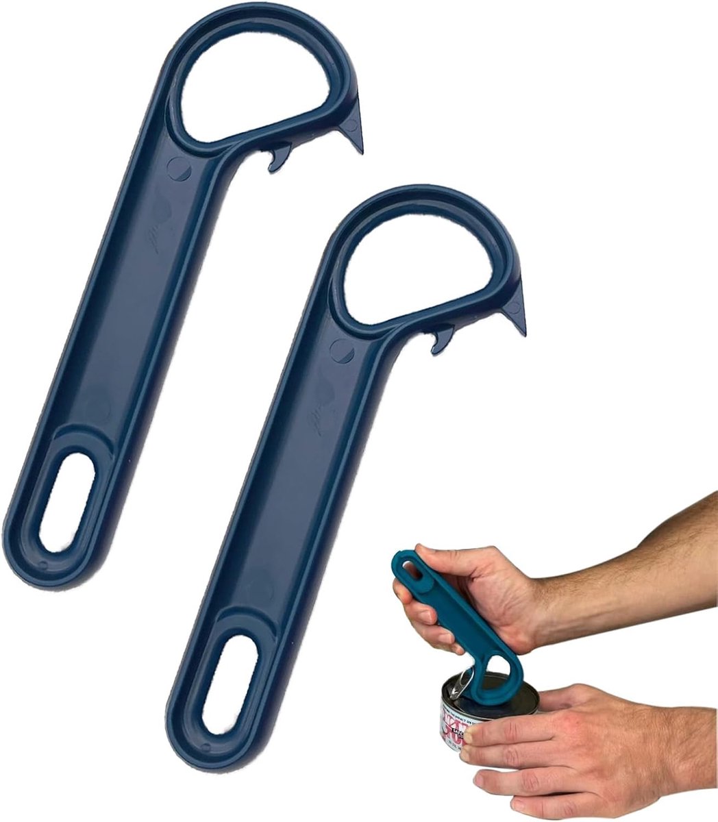 SnelShoppen - Tregring Blikopener - 2 Stuks J Vormige Blikopeners met Ringlus, Handmatige Ergonomische Blikopener, Antislip Glasopener voor Kattenvoer