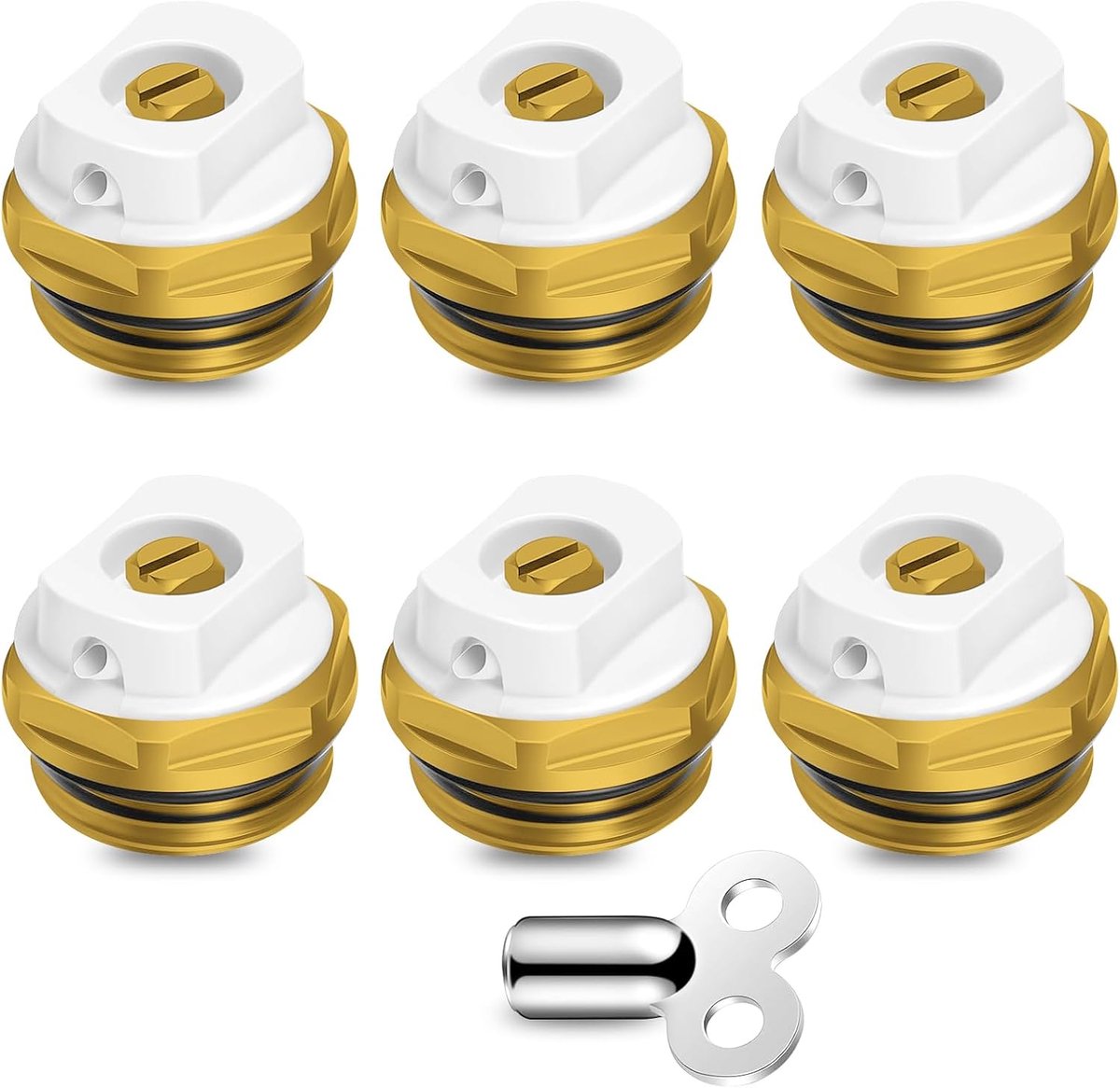 SnelShoppen - Pack van 6 Radiator Ontluchtingskleppen, 1/2 Inch Messing Verwarming, Afvoerklep met Ontluchtingssleutel, Handmatige Verwarmingsklep, Lu
