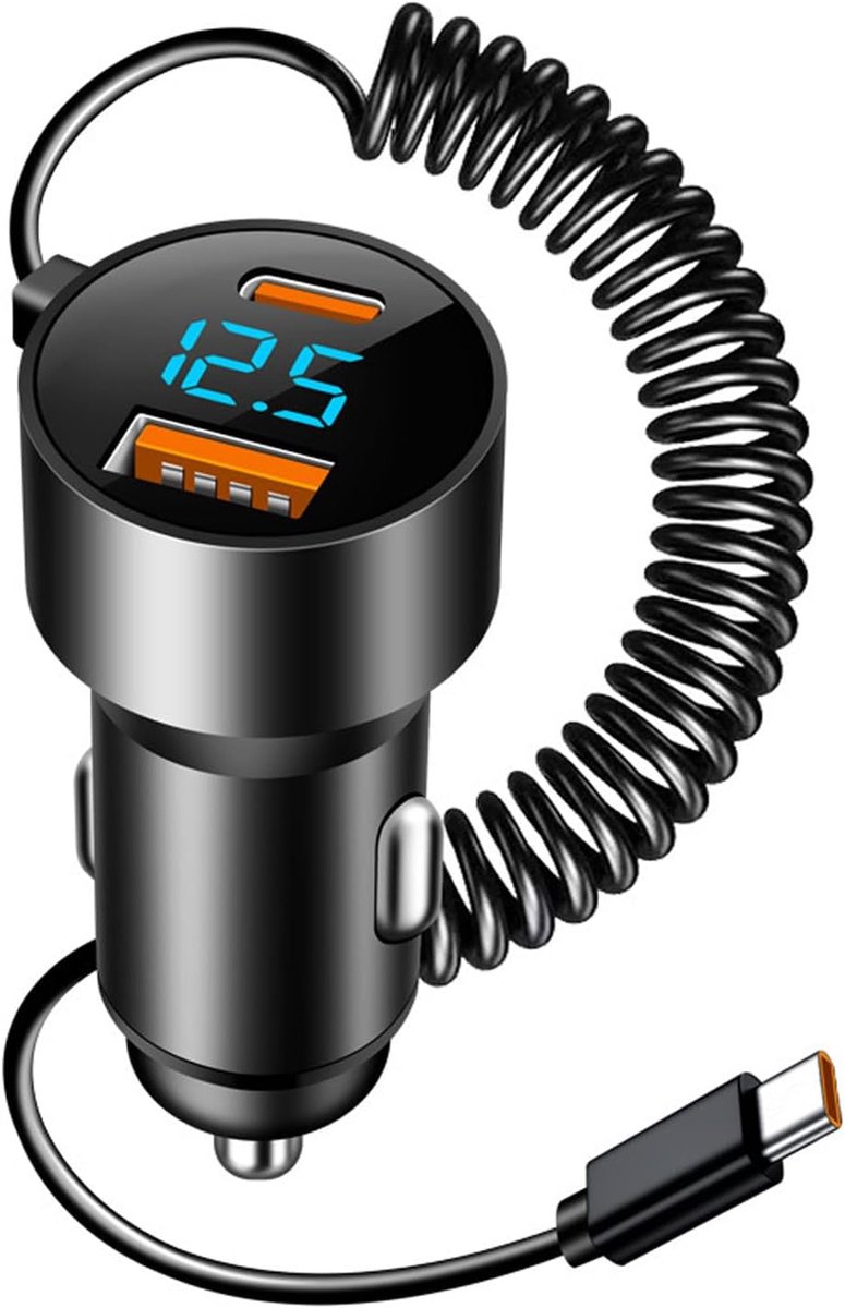 100W USB-autolader + 30W PD-autolader met geïntegreerde 100W | 1,5M Type-C-kabel,auto-sigarettenaanstekeradapter met 2 QC3.0 PD-snellaadpoorten,12V/24V-autoaccessoires voor iPhone 17,16