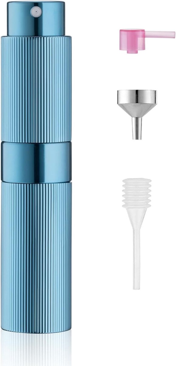 8ml Blauwe Aluminium Parfum Verstuiver, Navulbare Reis Parfumflesje met Glazen Binnenfles, Mini Perfume Atomizer voor Tas, Reizen, Cologne, Aftershave en Dagelijks Gebruik.