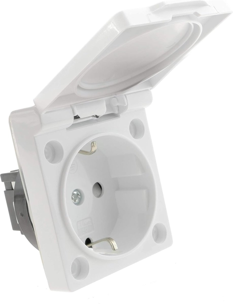 Schuko-stopcontact inbouw IP44 - waterdicht met wit deksel - voor binnen en buiten - veilig en praktisch - ShopVlot