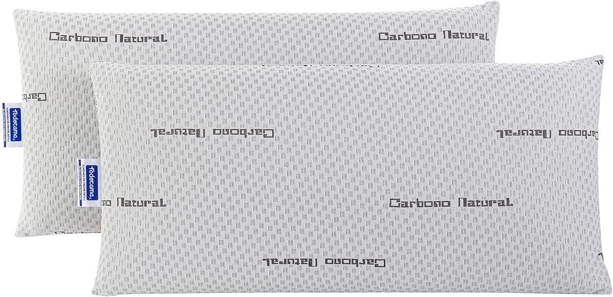 SnelShoppen - Visco-elastisch Traagschuim Kussen Natuurlijke Koolstof Pack van 2 - 75cm Grijs - Ideaal voor Slaapkamer, Logeerkamer, Thuis en Op Reis
