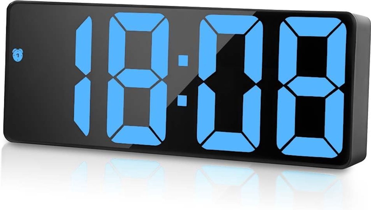 flintronic Digitale wekker, digitale klok met led-display, digitale klok met temperatuur, helderheid instelbaar in 4 niveaus, snooze, spraakbesturing, 12/24 uur, 3 wekmodi, USB-C-poort