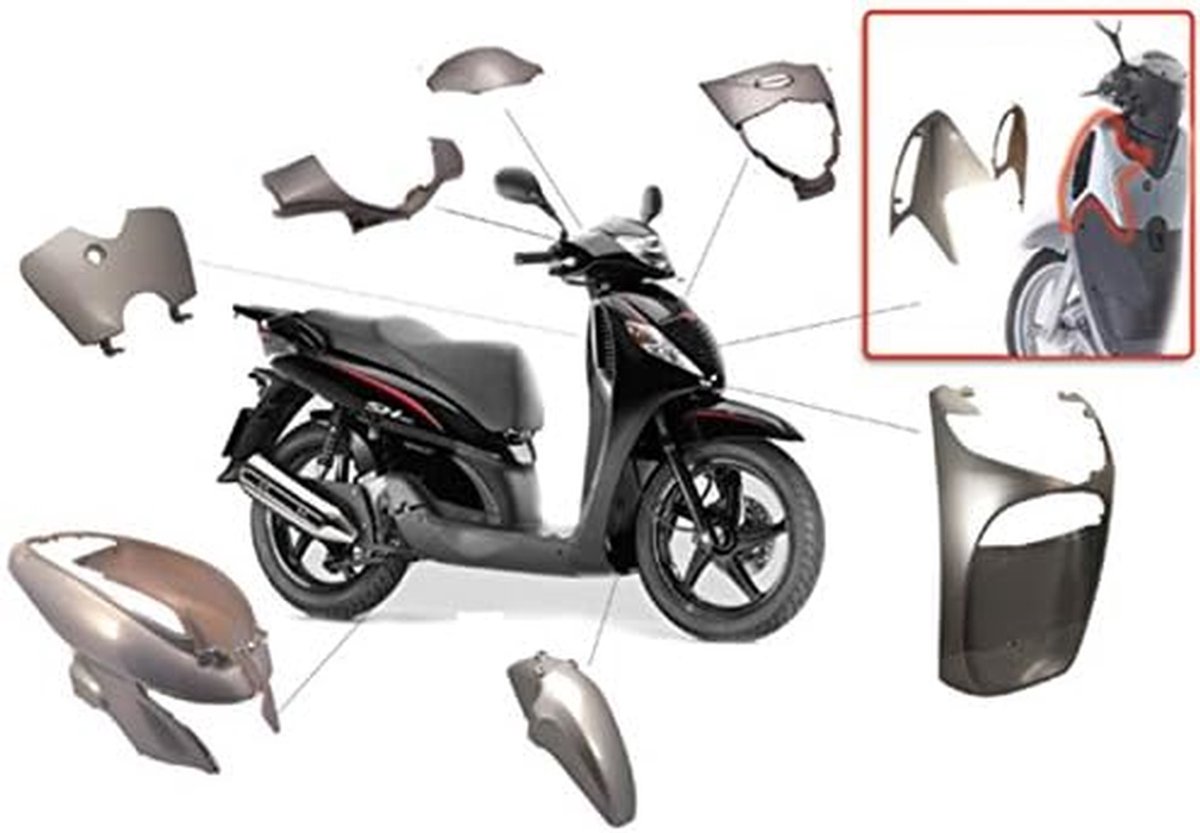 Bekledingset Kunststof - Zijpanelen Set - Motor Beschermen - Stoot- en trillingsbestendig - Voor Honda SHi 125/150 - Zilverkleurig