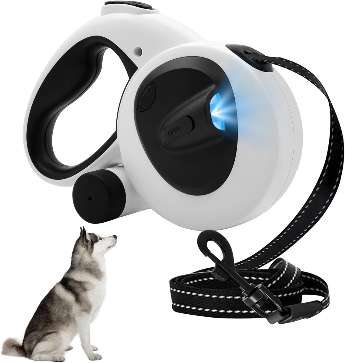 hondenlijn, hondenriem 5 m, rollijn voor honden, met ledlicht, 360° klitvrij, antislip handgreep, voor kleine en middelgrote honden