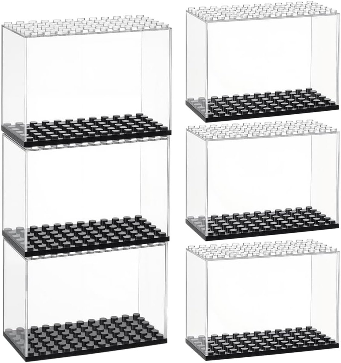 6 Stks Stapelbare Mini Figuur Display Box 9.6x4.8x6.9cm Collectie Minifiguur Opslag Plastic Minifiguur Display Case met Zwarte Base Clear Display Case voor Minifiguur