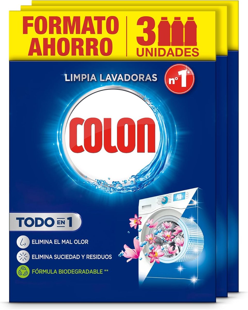 Colon Wasmachinereiniger – reinigt de wasmachine en elimineert slechte geuren, megapack van 3 toepassingen, verpakking - ShopVlot