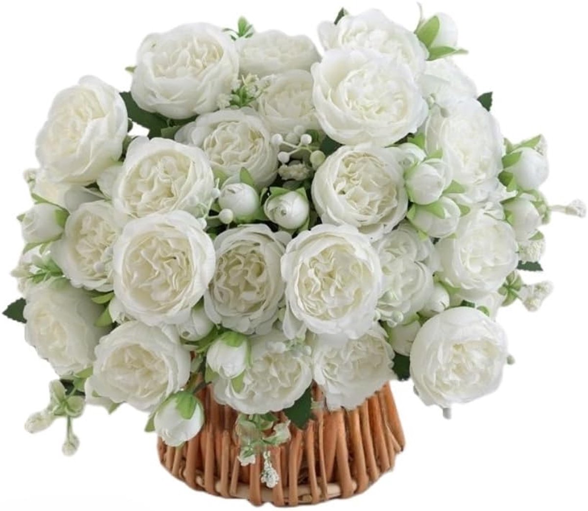 Kunstbloemen, realistische pioenrozen zijden bloemen, faux pioen bloemen, bulk voor huisdecoratie, neppioenen voor tafelstuk, bruiloft, feest, woondecoratie (wit)