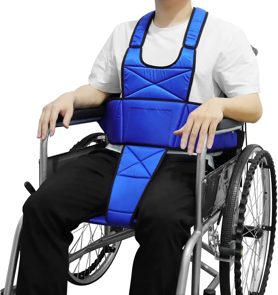 [LOSCHEN] Rolstoelriem, antislip, ademende full-body riem, rolstoelaccessoires tegen omvallen, geschikt voor ouderen en patiënten met beperkte mobiliteit (blauw)