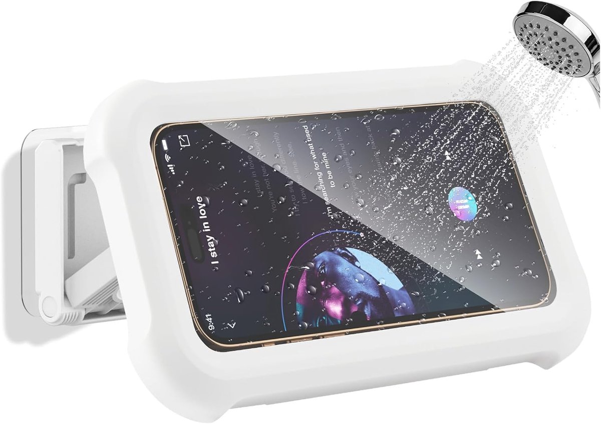 aceyoon Mobiele telefoonhouder douche, 360° verstelbaar, douchehouder, zelfklevend met HD touchscreen, condensvrij, douchehouder, wandhouder voor badkamer en keuken, geschikt voor mobiele telefoons