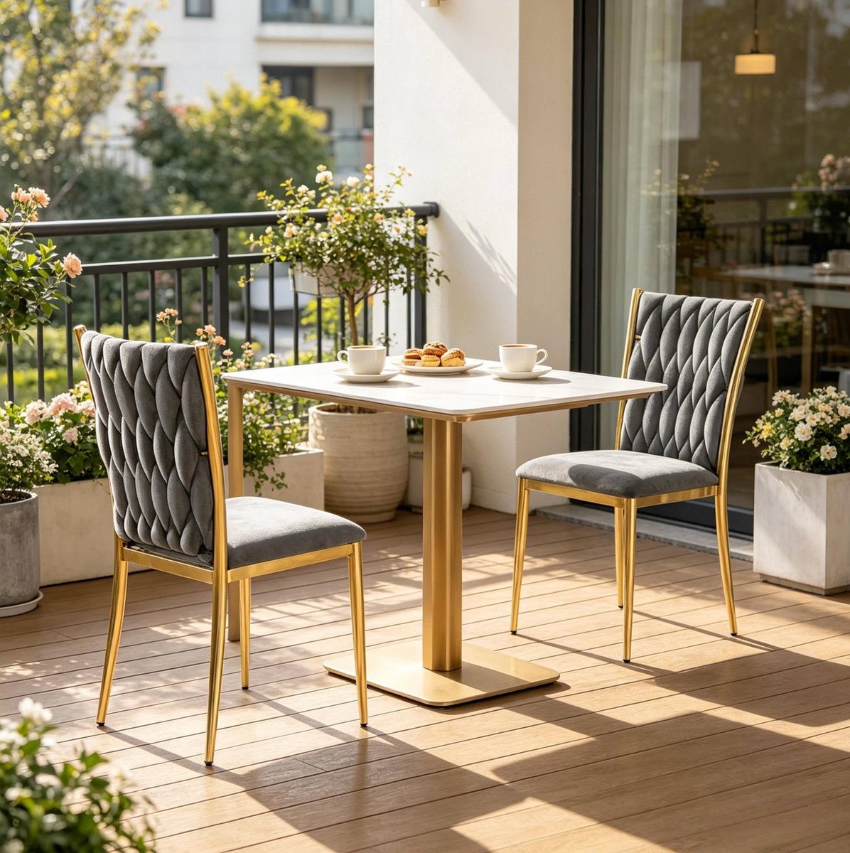 MIVRAY Eetkamerstoel - Set Van 2 Met Hoge Rugleuning En Zachte Velvet Bekleding - Voor Eetkamer, Woonkamer En Kantoor - Donkergrijs Goud