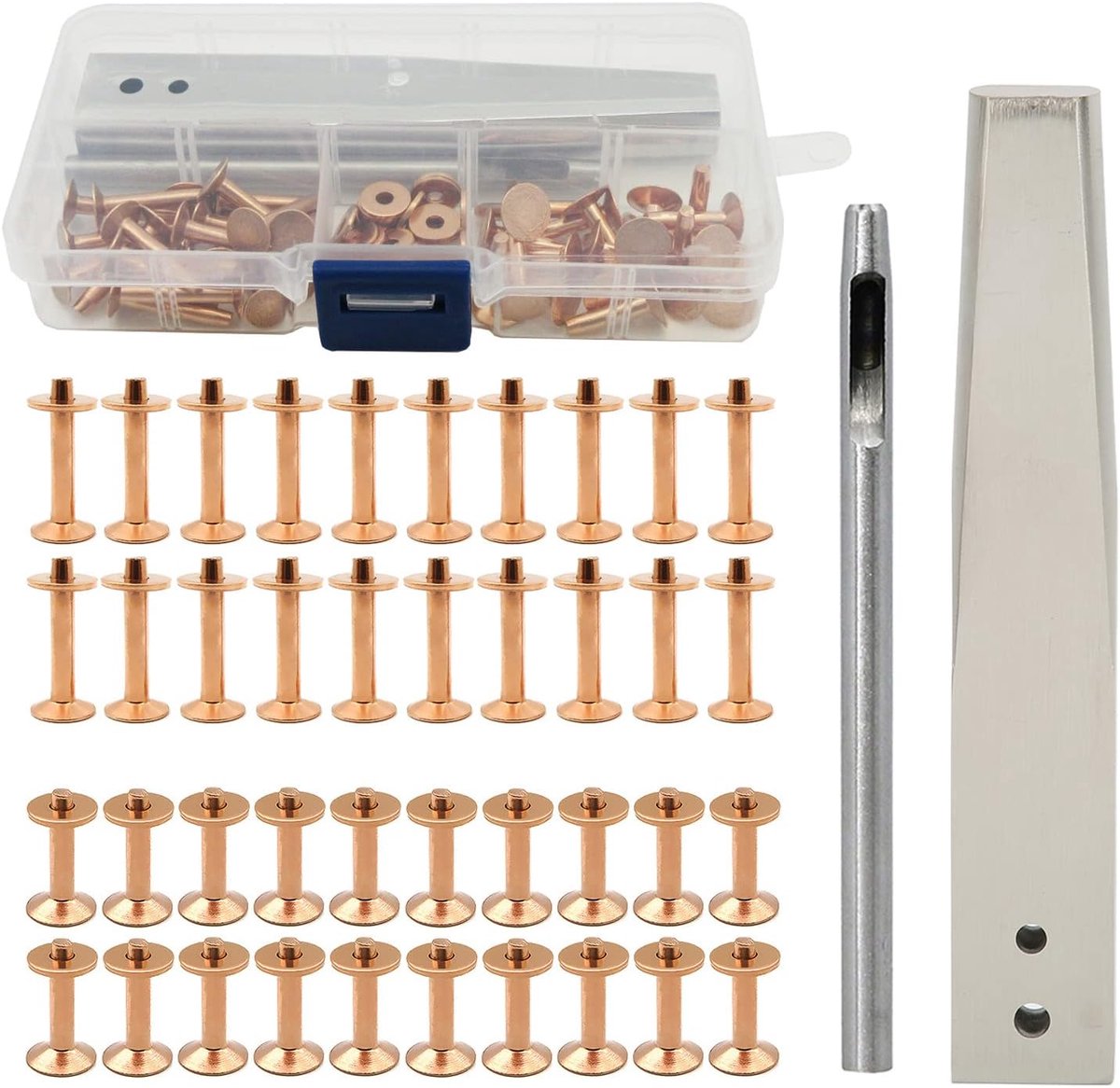 SnelShoppen - Copper Rivets en Burrs Kit, 40 Sets Koper Nieten voor Leer, Inclusief Koper Nieten Zet Tool voor Riemen, Tassen, Halsbanden, Creatieve D