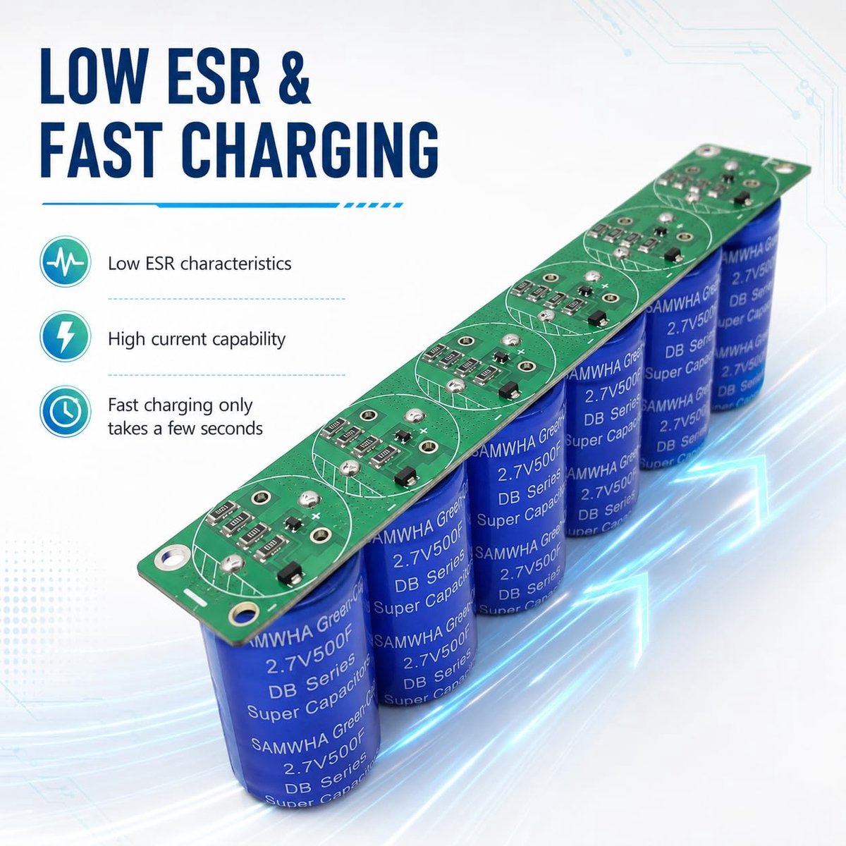 SnelShoppen - Super Capacitor 6V 83F Set van 6 Stuks, Farad Capacitor, 2.7V 500F Electrolytische Ultracondensator voor Auto Start, Zonne-energie, Wind