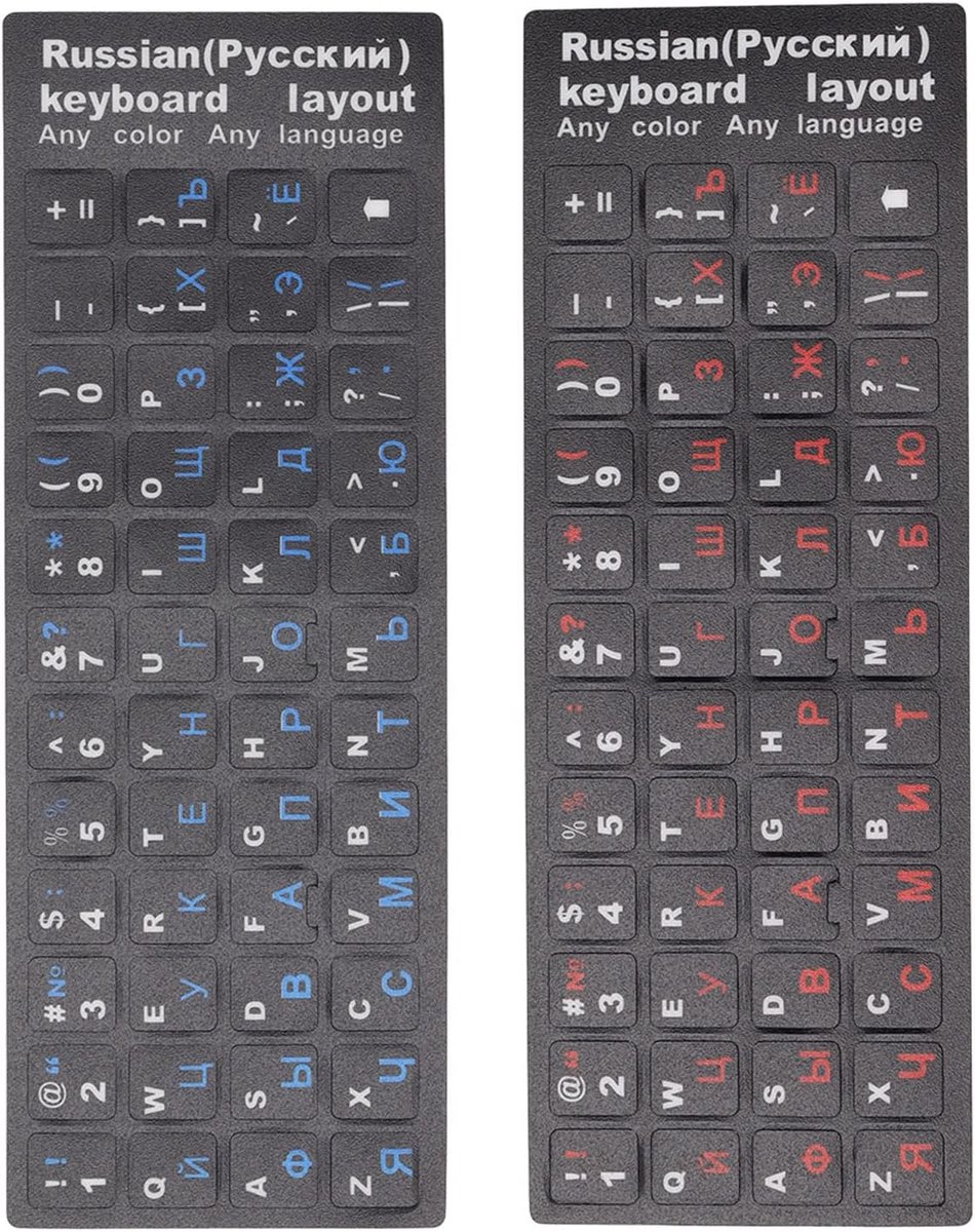SnelShoppen - 2-Pack Russische Toetsenbord Stickers, Bilinguale Keyboard Stickers voor PC Laptop Notebook Desktop, Zwart Achtergrond, 1 Blauw 1 Rood,