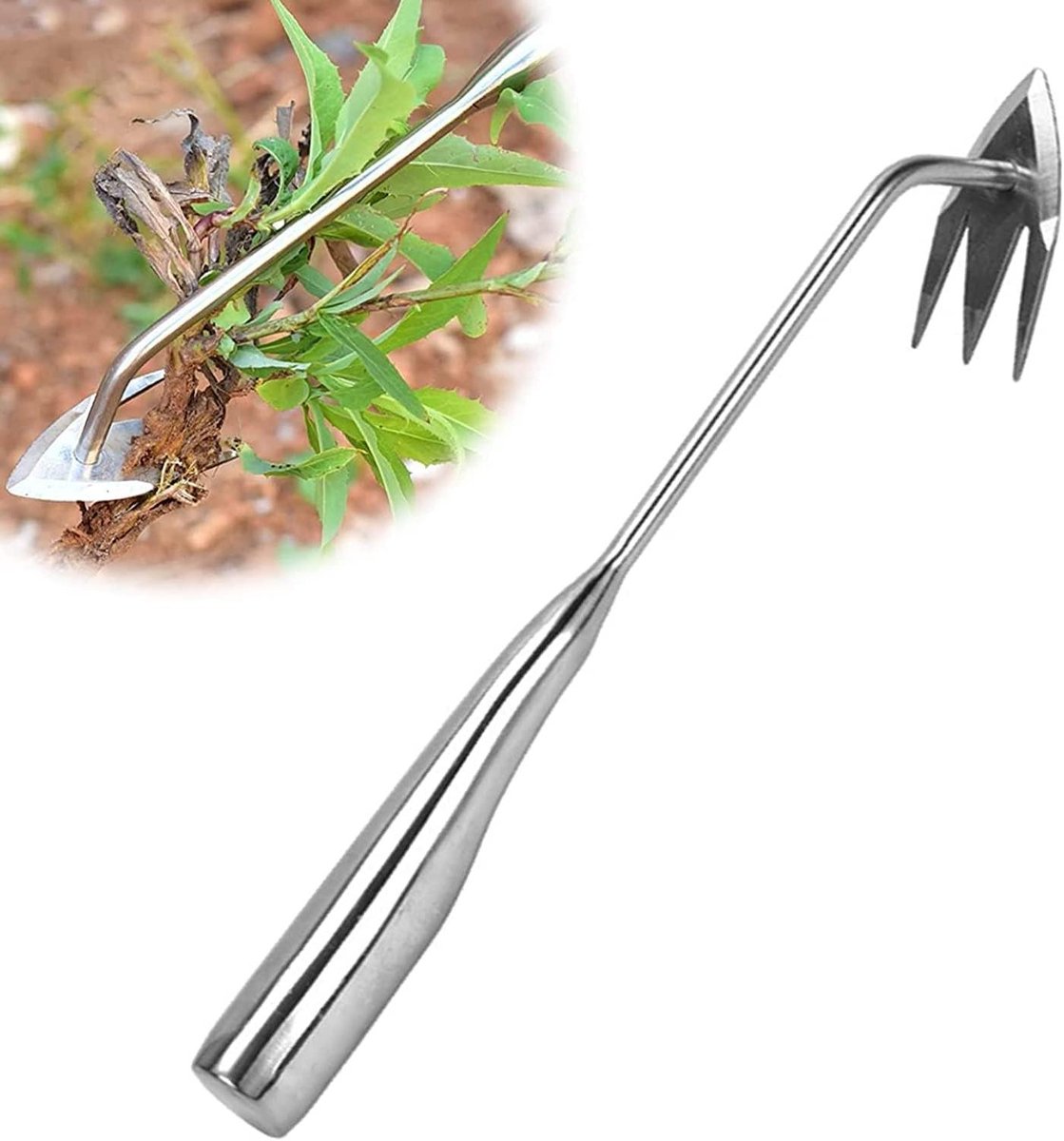 Roestvrijstalen onkruidsteker - Wieden gereedschap Tuinwieder - Onkruid verwijderen - Speciale M-vormige snede - 345 cm - Zilver