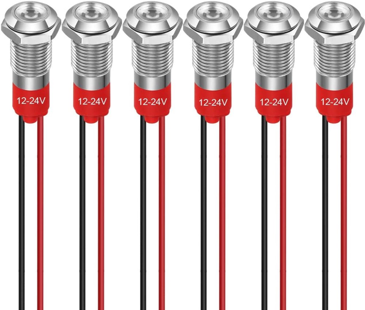 GUUZI 8mm LED Indicator Light 12-24V Waterproof Signal Light Metal Panel LED Indicator Light Panel Mount Flat Head - ShopVlot