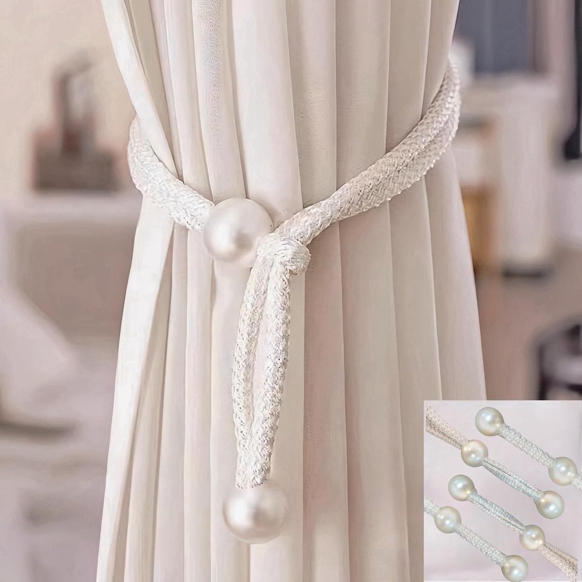 Curtain Holder Folding Holders for Curtains Beige White Pearls Curtain Holders Buckles Modern Curtain Clips Bedroom 4 - ShopVlot